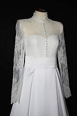 Šaty - Svadobné šaty Grace Kelly vo vintage štýle so stojačikom a dlhým rukávom - 11833169_