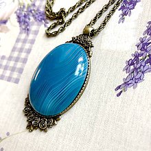 Náhrdelníky - Gemstone Bronze Necklace / Výrazný náhrdelník s minerálom (Achát modrý) - 11847263_