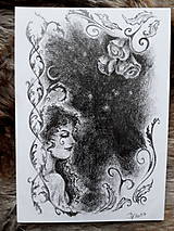 Kresby - Víla medzi rozkvitnutými ružami Art Print - 11847874_
