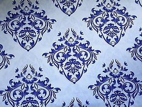 Textil - 100% bavlna, ornament modrý - 11850998_