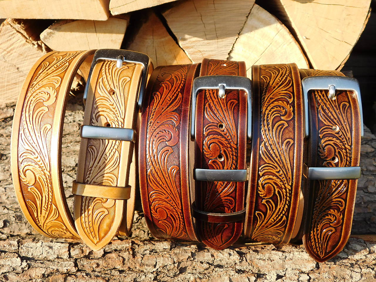 Kožený opasok 4 cm - Farebné kvety