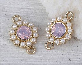 Komponenty - Medzikus s brúseným kamienkom a perlami, 1 ks (ružový) - 11856749_