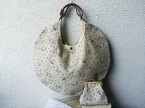Kabelky - Sada taška a malá peňaženka "Fialové kvety" - 11861512_