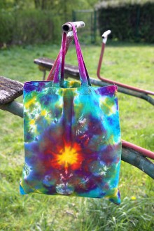 Nákupné tašky - Batikovaná taška s krátkou rúčkou, "slnko" - 11862071_