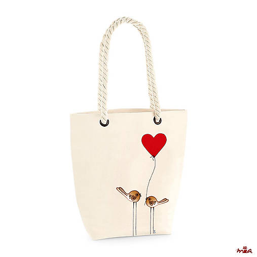  - Ručne maľovaná plátená taška cez rameno / do ruky - "Birds in love"  - 11858462_