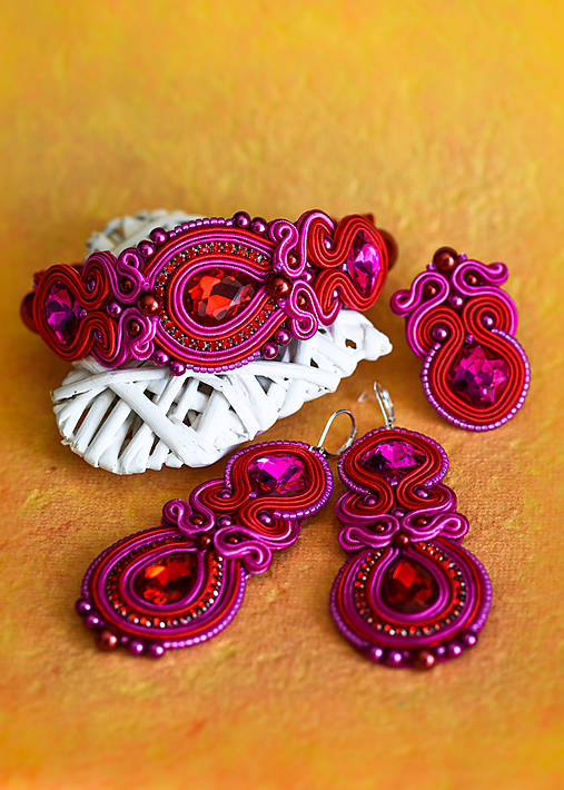 Sady šperkov - Soutache set (náušnice, náramok a prsteň) - 11862386_