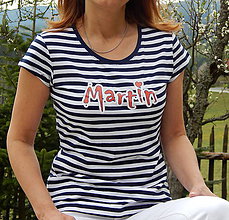 Topy, tričká, tielka - Dámske pásikavé tričko - OčiPuči Martin♥ meno na želanie - 11866419_