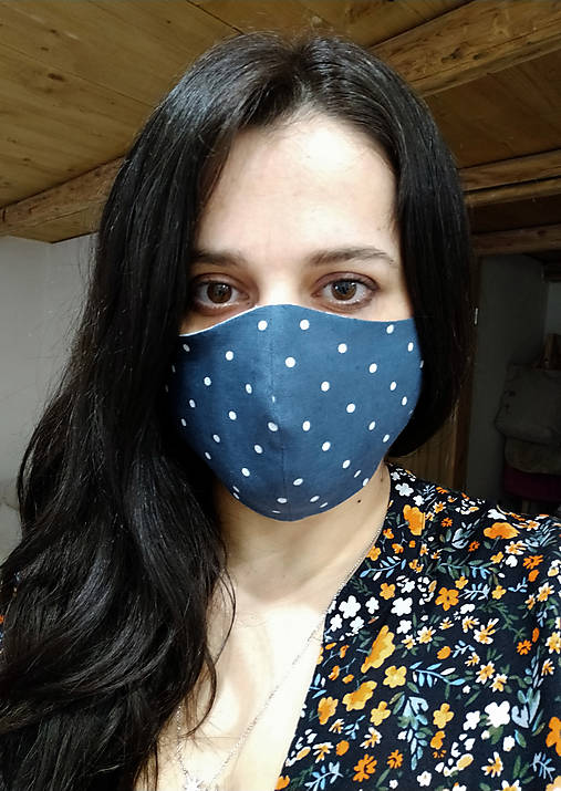 Tmavomodré dvojité kvetinové rúško z ľanu a bavlny "Bluelinen"