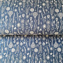 Textil - dvojitý bavlnený mušelín Lúčne kvety, šírka 130 cm (rifľovo modrá) - 11863756_