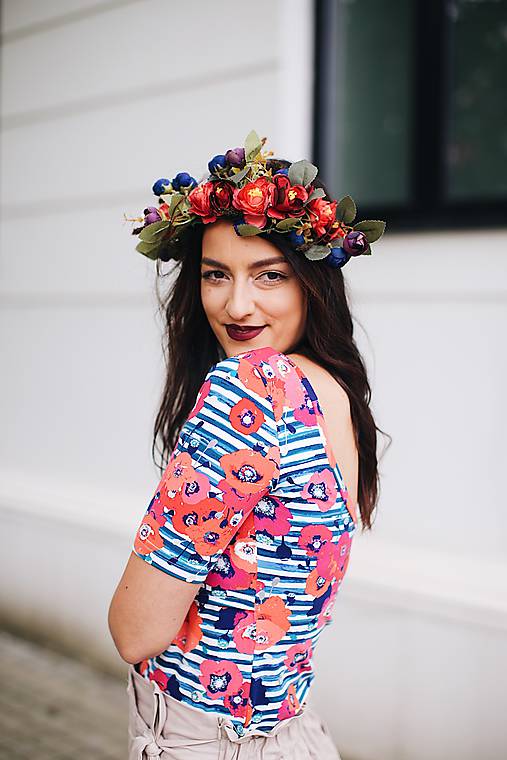 Topy, tričká, tielka - Elegantný top na dojčenie stripes poppy (S) - 11866494_