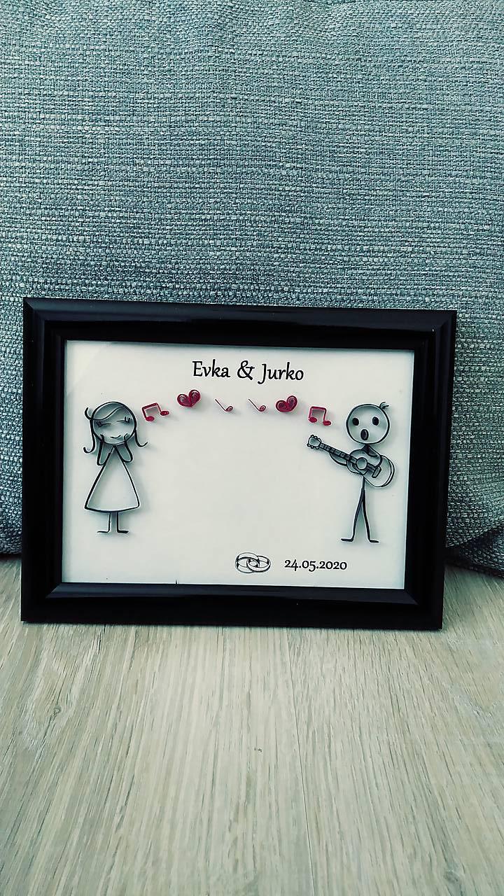 3D obrázok z papierových prúžkov, pre novomanželov, zamilovaných... (voliteľný text)