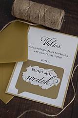 Papiernictvo - Stieracia pozvánka pre muža - svedok/družba (Oznámenie A6 + obálka zlatá) - 11871227_