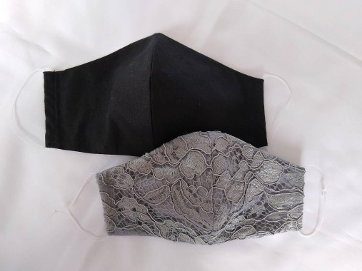 Dizajnové rúška pár šedé svadobné/spoločenské tvarované