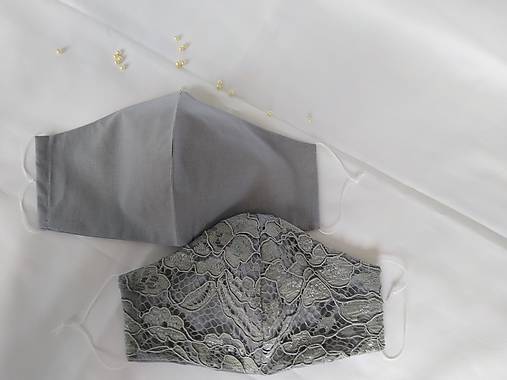 Dizajnové rúška pár šedé svadobné/spoločenské tvarované