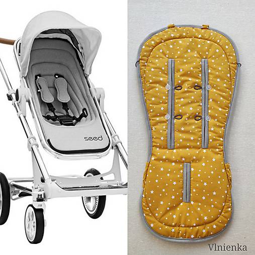 Detský textil - VLNIENKA Podložka do kočíka Britax Römer Seed Papilio Grey 100% MERINO Hviezdička Mustard - 11877055_