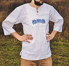 Pánske oblečenie - Pánska ľanová košeľa maľovaná - 11874351_