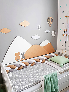 Detské doplnky - Drevená zástena za posteľ kopce biele, šírka 160cm - 11881994_
