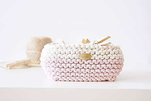Pletený košík štvorcový - ružový/prírodný (Šírka: 16 cm)