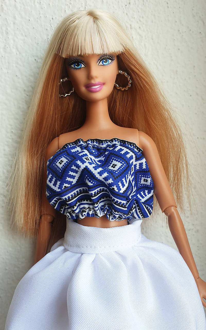 Modrý folk top pre Barbie