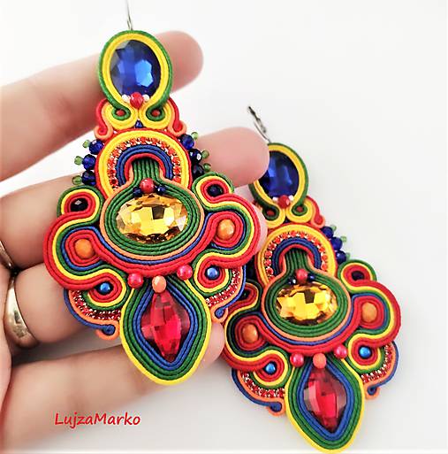 Náušnice - Ivica soutache náušnice  (Pestrofarebná) - 11890308_