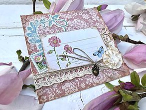 Papiernictvo - Vintage pohľadnica "Ružové kvetinky" - 11893224_