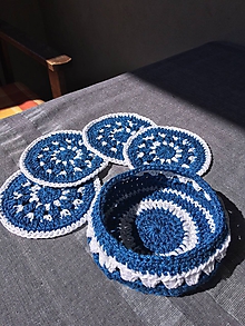 Úžitkový textil - Háčkované podšálky - modré - 11910320_