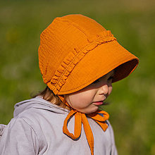 Detské čiapky - Mušelínový čepiec s volánmi brick - 11910850_