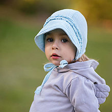 Detské čiapky - Mušelínový čepiec s volánmi light blue - 11910888_