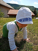 Detské čiapky - Baby čepiec 100% ľan folk - 11913250_