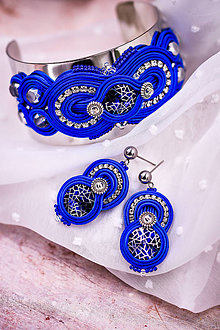 Sady šperkov - Soutache modrý set náušnice a náramok - 11916459_