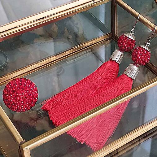 Sady šperkov - {LETO 2020} JAHODY červený letný set, náušnice a prsteň - 11916837_