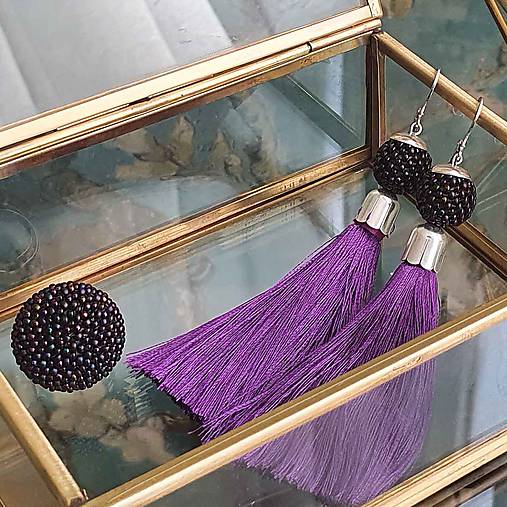 Sady šperkov - {LETO 2020} ČUČORIEDKY fialový letný set, náušnice a prsteň - 11916911_