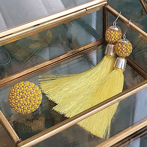 Sady šperkov - {LETO 2020} CITRÓNY žltý letný set, náušnice a prsteň - 11916923_