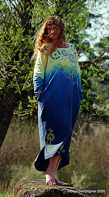 Šaty - Dámske šaty maxi, oversize, šité, maľované, batikované, etno ČAKANKY - 11919203_