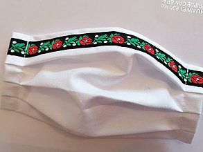 Rúška - Letné rúška 1vrstvové s drôtikom -  biele folklor čierna krojovka 1,8cm - 11922331_