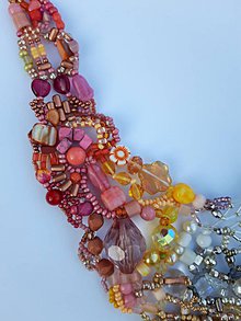 Náhrdelníky - Farebný náhrdelník - ružovo - žlto - strieborný - 11927550_