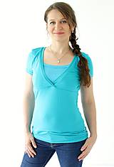 Oblečenie na dojčenie - LETNÍ MERINO - 3v1 Kojící tričko se VSADKOU do V, kr. ruk. - 11928132_