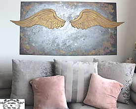 Obrazy - Maxi maľba s 3D krídlami "Strážny anjel domu" - 11932783_
