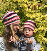 Čiapky, čelenky, klobúky - Obojstranná čiapka Perla - set Mama a jej Dieťatko - 11929512_