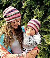 Čiapky, čelenky, klobúky - Obojstranná čiapka Perla - set Mama a jej Dieťatko - 11929514_