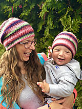 Čiapky, čelenky, klobúky - Obojstranná čiapka Perla - set Mama a jej Dieťatko - 11929516_