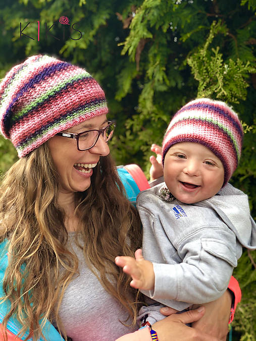 Obojstranná čiapka Perla - set Mama a jej Dieťatko