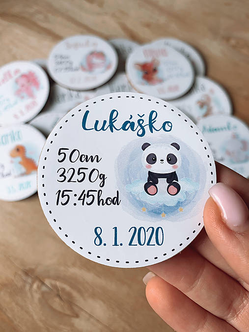 Detské doplnky - Magnetky na pamiatku s údajmi o narodení pandička - 11934972_