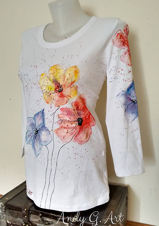 Topy, tričká, tielka - Ručnemaľované tričko - Kvety - 11934910_