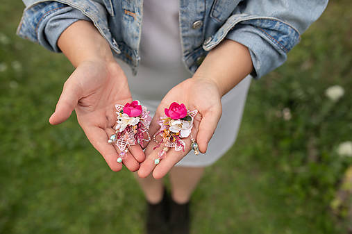Kvetinové náušnice "malinové leto" - na ukážku