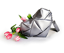 Kabelky - Srdce strieborné - origami kabelka cez rameno - 11934776_