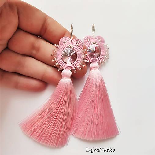 Náušnice - Denisa soutache náušnice  (Ružová + strieborná) - 11937824_