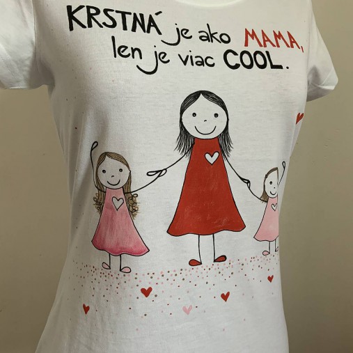 Originálne maľované tričko s 3 postavičkami (krstná + 2 dievčatá)
