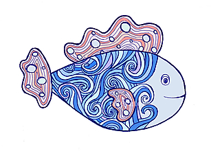 Kresby - Relaxačná ryba ilustrácia (z morských vĺn) - 11944786_