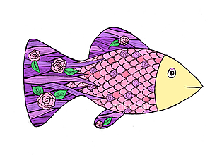 Kresby - Relaxačná ryba ilustrácia (ružičková kráska) - 11944789_